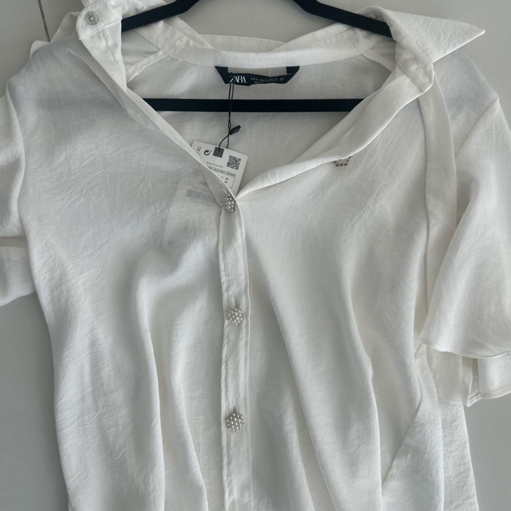 Zara White Casual Button Down Shirt